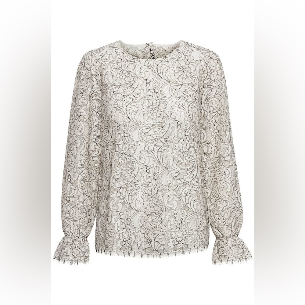 Women Part Two Artwork long sleeves Black and cream‎ Lace sheer Top size 8